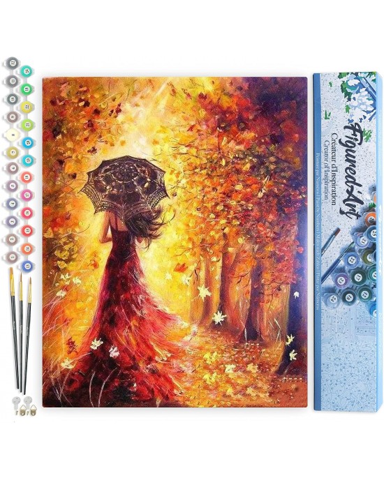Ζωγραφική με αριθμούς Autumn Forest and Woman with an Umbrella 40x50cm