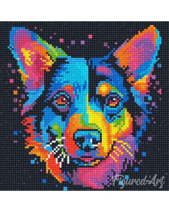 Διαμάντια Neon Dog Abstract Pop Art 25x25cm