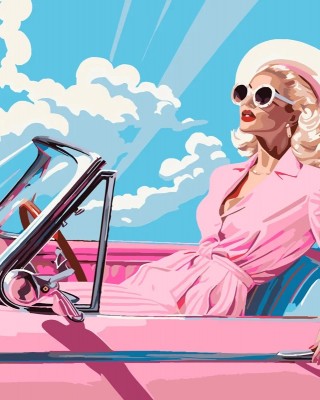 Ζωγραφική με αριθμούς Diva in a Pink Retro Car 40x50cm