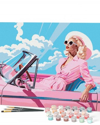 Ζωγραφική με αριθμούς Diva in a Pink Retro Car 40x50cm