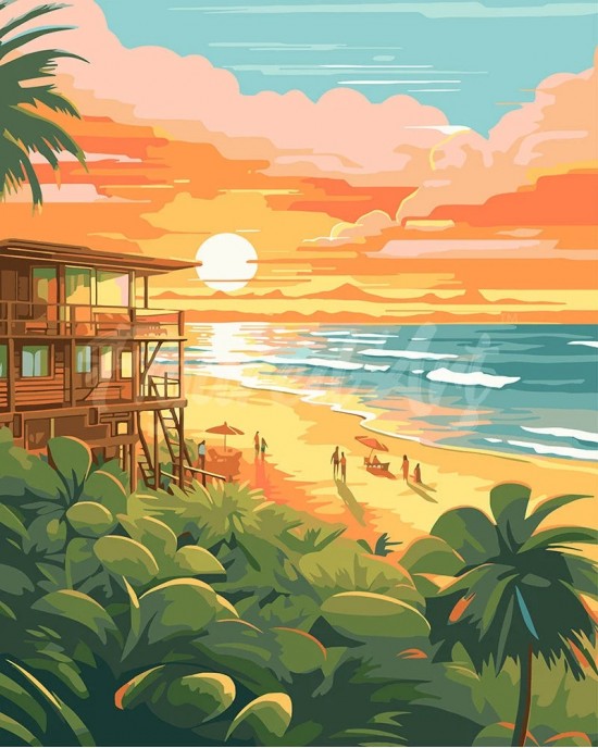Ζωγραφική με αριθμούς Beach Club at Sunset 40x50cm