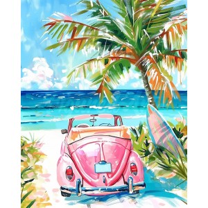 Ζωγραφική με αριθμούς Pink Car by the Sea 40x50cm