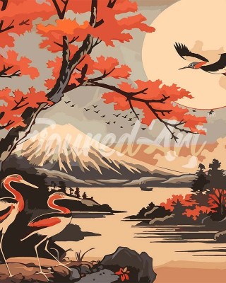 Ζωγραφική με αριθμούς Cranes and Mount Fuji View 40x50cm