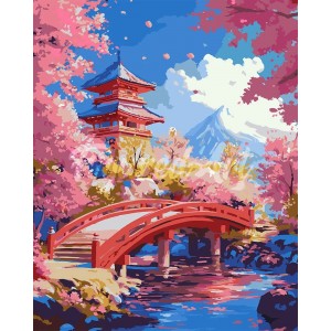 Ζωγραφική με αριθμούς Red Bridge and Cherry Blossoms 40x50cm