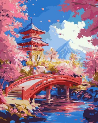 Ζωγραφική με αριθμούς Red Bridge and Cherry Blossoms 40x50cm