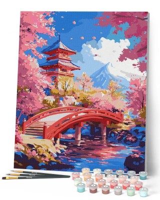 Ζωγραφική με αριθμούς Red Bridge and Cherry Blossoms 40x50cm