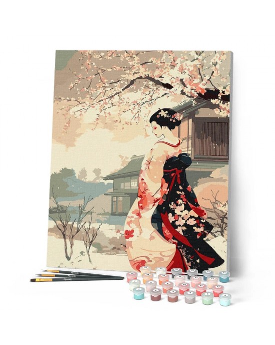 Ζωγραφική με αριθμούς Vintage Winter Geisha Scene 40x50cm