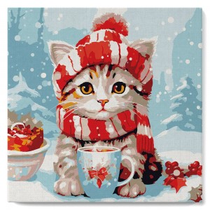 Διαμάντια Cute cat in Red Scarf 25x25cm