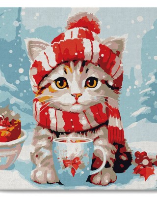 Διαμάντια Cute cat in Red Scarf 25x25cm