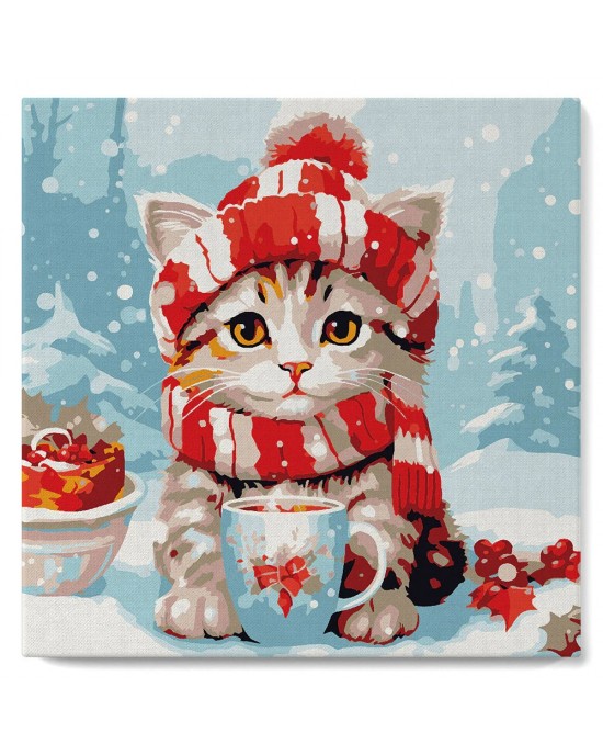 Διαμάντια Cute cat in Red Scarf 25x25cm