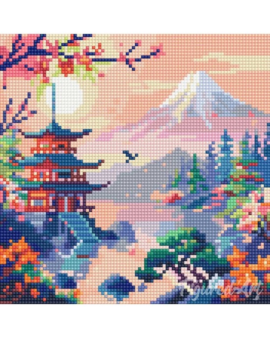 Διαμάντια Pagoda and Mount Fuji 25x25cm