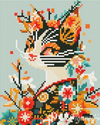 Διαμάντια Floral Cat in a Kimono 25x25cm