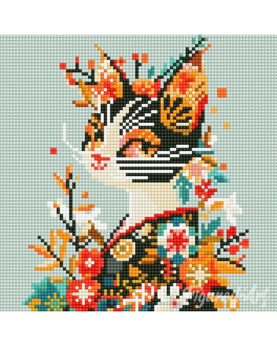 Διαμάντια Floral Cat in a Kimono 25x25cm