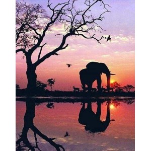 Διαμάντια Elephant and Sunset Sun 40x50cm