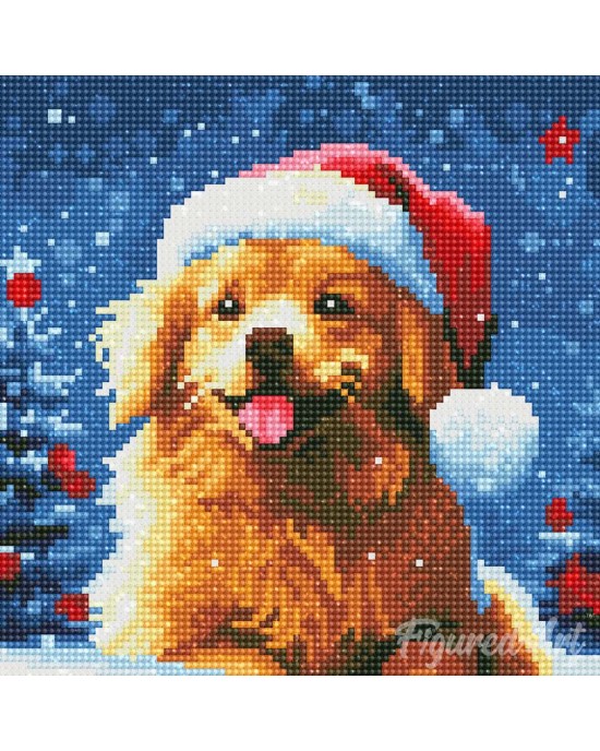 Διαμάντια Playful Dog in Snowy Christmas 25x25cm