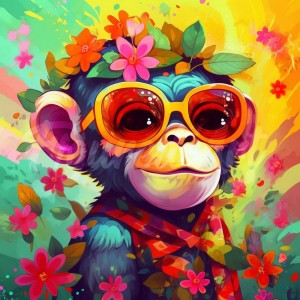 Διαμάντια Fantasy Monkey and Flowers 25x25cm