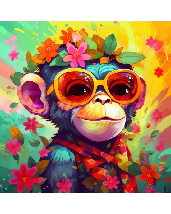 Διαμάντια Fantasy Monkey and Flowers 25x25cm