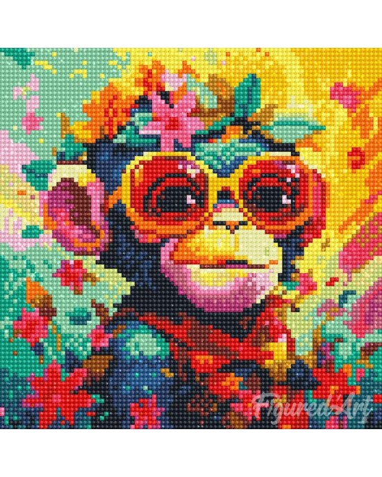 Διαμάντια Fantasy Monkey and Flowers 25x25cm