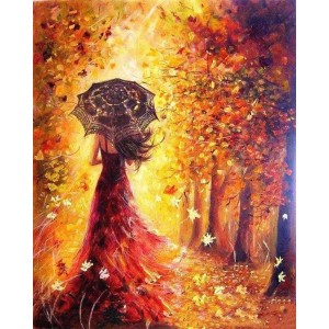 Ζωγραφική με αριθμούς Autumn Forest and Woman with an Umbrella 40x50cm