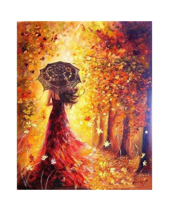 Ζωγραφική με αριθμούς Autumn Forest and Woman with an Umbrella 40x50cm