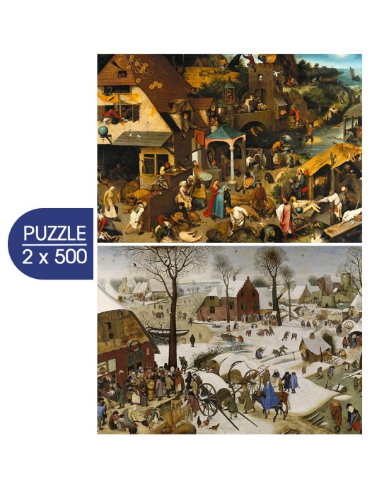 2x500 ΚΟΜΜΑΤΙΑ THE ART OF PETER BRUEGHEL: FLEMISH PROVERBS - THE ENUMERATION OF BETHLEHEM