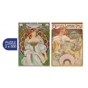 2x500 ΚΟΜΜΑΤΙΑ THE ART OF MUCHA: REVERIE (1898) – LEFEVRE - UTILE BISCUITS (1896)