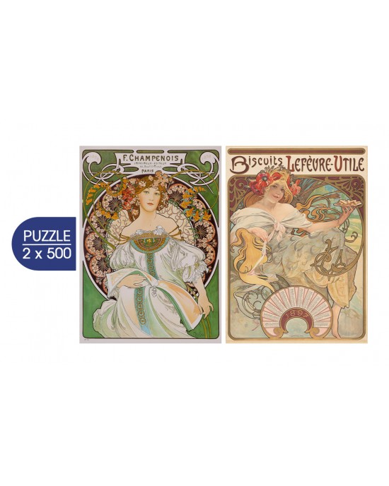 2x500 ΚΟΜΜΑΤΙΑ THE ART OF MUCHA: REVERIE (1898) – LEFEVRE - UTILE BISCUITS (1896)