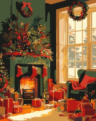 Ζωγραφική με αριθμούς Festive Fireplace Scene 40x50cm