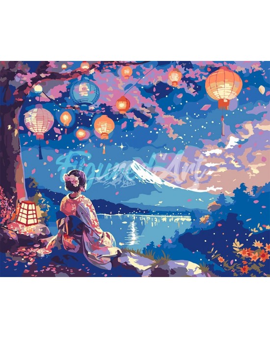 Ζωγραφική με αριθμούς Girl, Lanterns and Mount Fuji 40x50cm