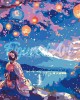 Ζωγραφική με αριθμούς Girl, Lanterns and Mount Fuji 40x50cm