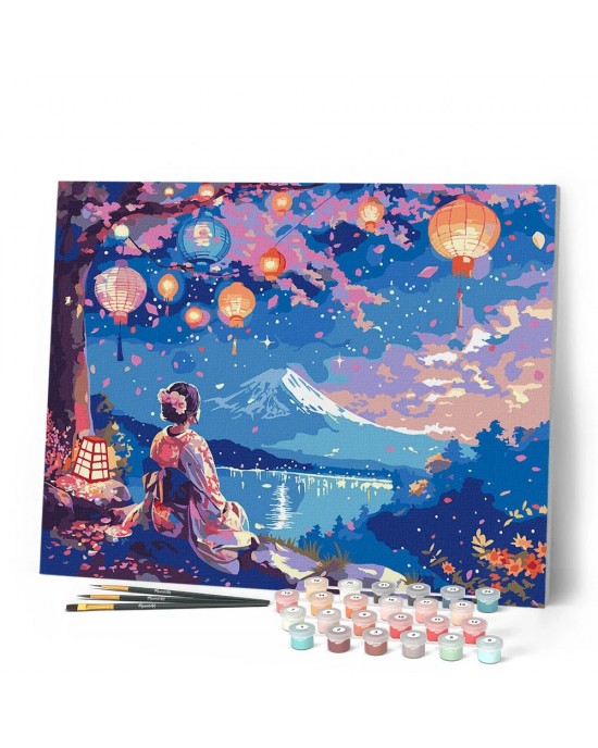 Ζωγραφική με αριθμούς Girl, Lanterns and Mount Fuji 40x50cm