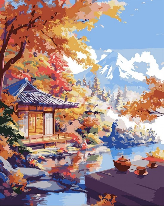 Ζωγραφική με αριθμούς Autumn Tea House by the Lake 40x50cm