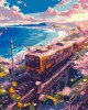 Ζωγραφική με αριθμούς Sakura Railway by the Ocean 40x50cm