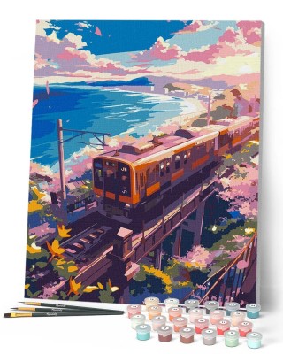 Ζωγραφική με αριθμούς Sakura Railway by the Ocean 40x50cm