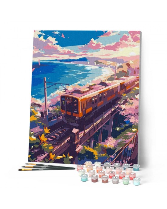 Ζωγραφική με αριθμούς Sakura Railway by the Ocean 40x50cm