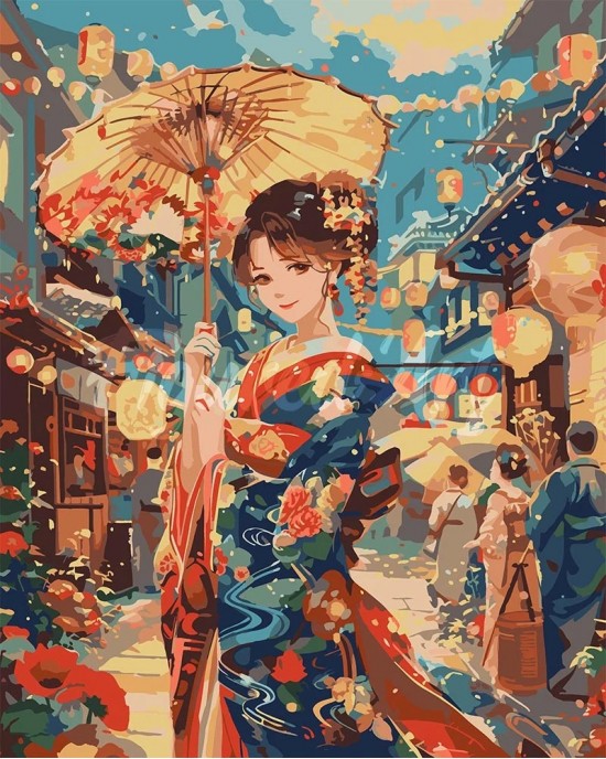Ζωγραφική με αριθμούς Kimono Girl at Lantern Festival 40x50cm